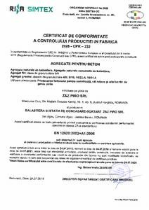 certificat de conformitate - agregate pentru beton